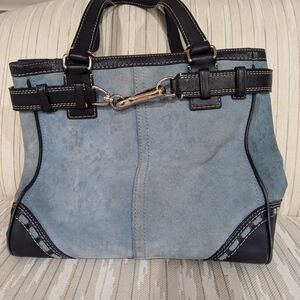 Coach Blue and Black Satchel with Leather Trim